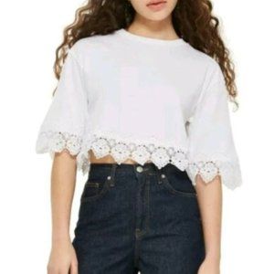topshop cotton lace trim crop tee~4